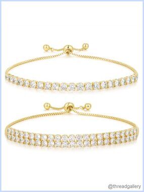 2pcs Tennis Bracelets Set 18k White Gold Plated Stackable Bracelets